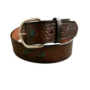 VTG Deer Embossed Brown Western Belt Size 36 Removable Buckle Wildlife Festival